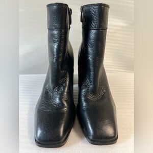 Franco Sarto Womens Black Ankle Booties Leather Block Heel 10M Business Casual